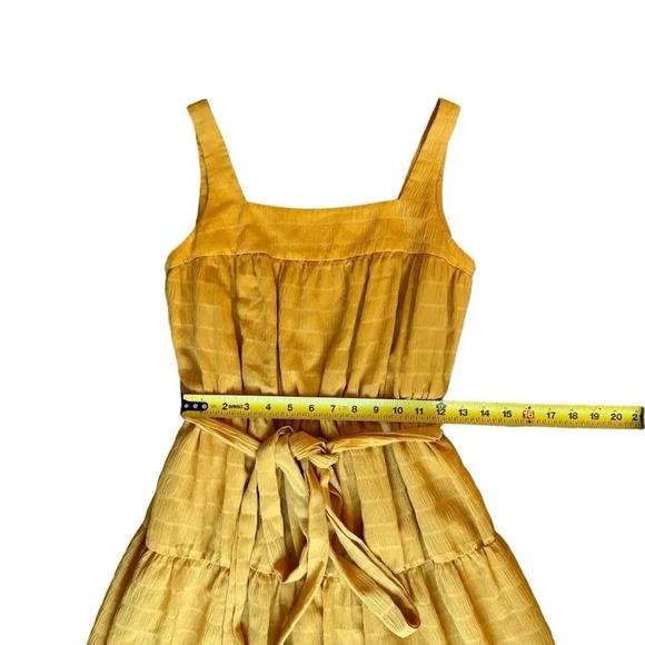 Slate & Willow Gauzy Tiered Layered Midi Tie Waist Dress Yellow Straps 2 RTR - Picture 9 of 11